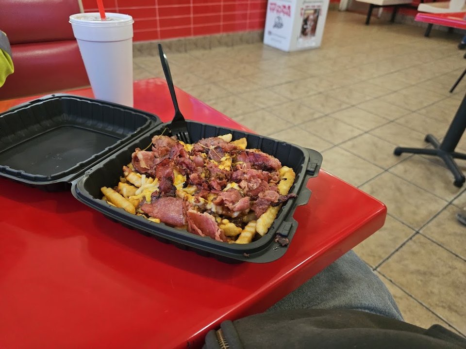 Burgers, fries, and shakes on display