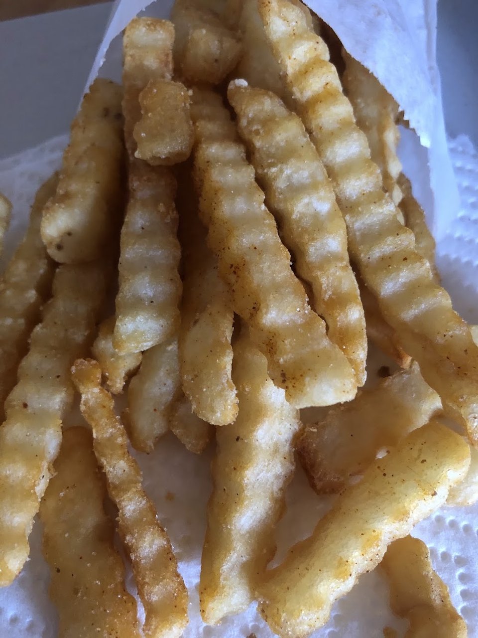 Pastrami sandwich and crinkle cut fries